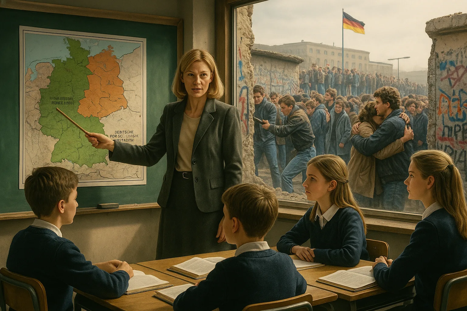 урок у стены Берлина во время её разрушения